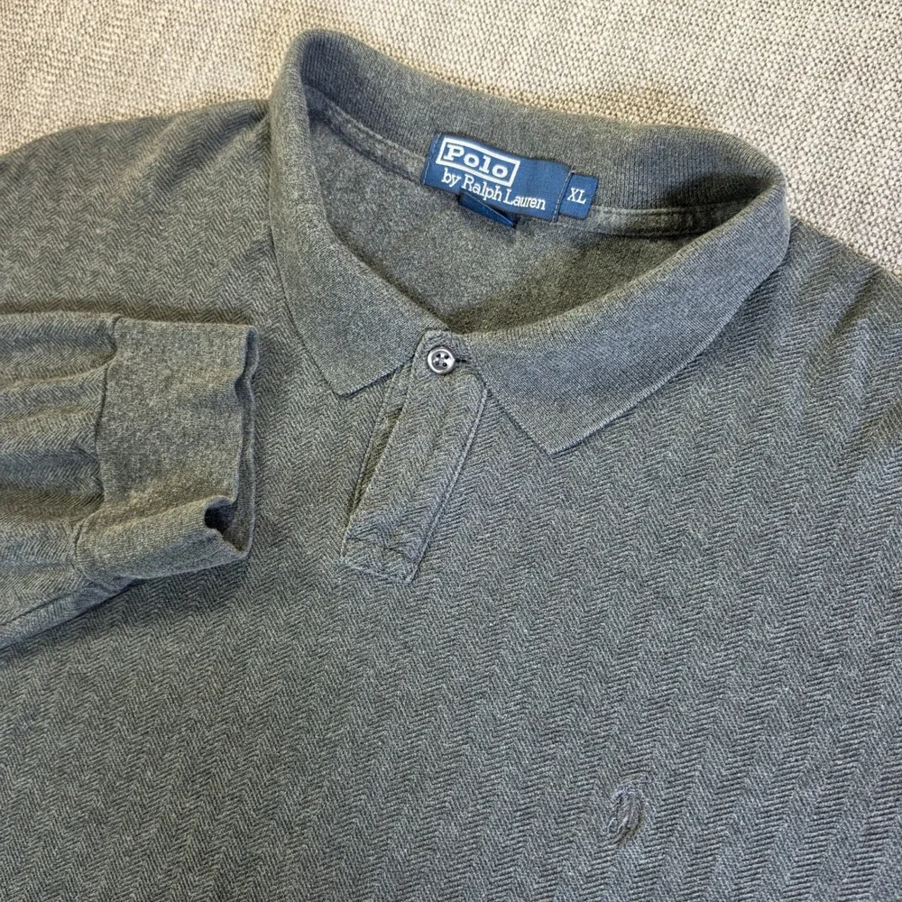 Polo Ralph Lauren Polo Shirt Mens XL Grey Herringbone L/S Cotton‎ Classic